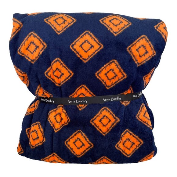 Vera Bradley Navy Blue and Orange Geo Oversized XL Plush Throw Blanket - Picture 1 of 5